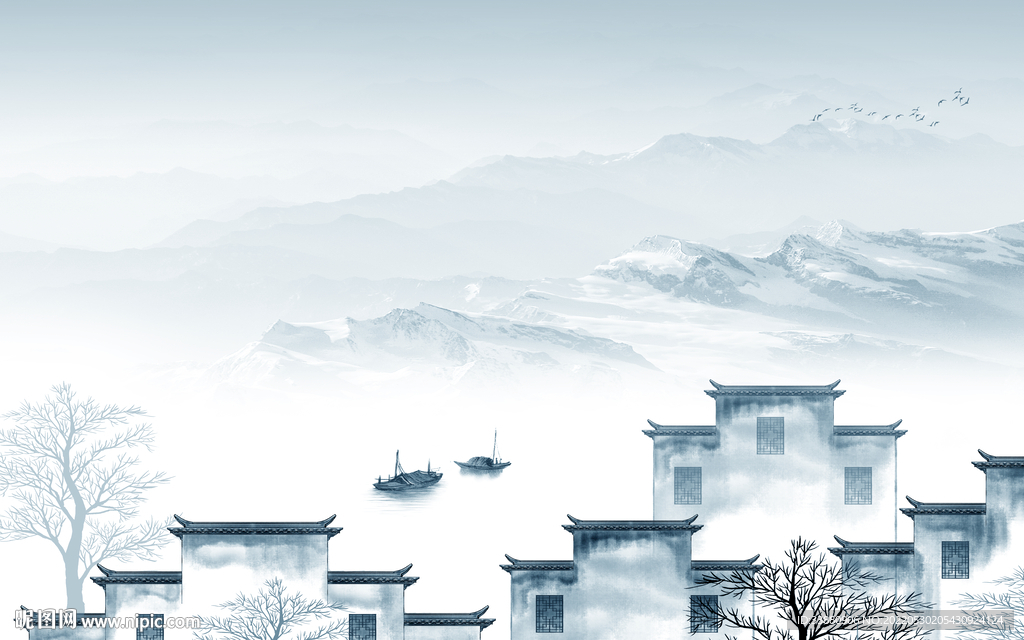 徽派 高端背景墙画 Tif分层