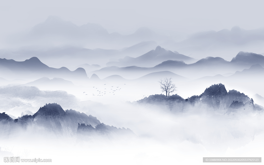 意境高端背景墙画 Tif分层