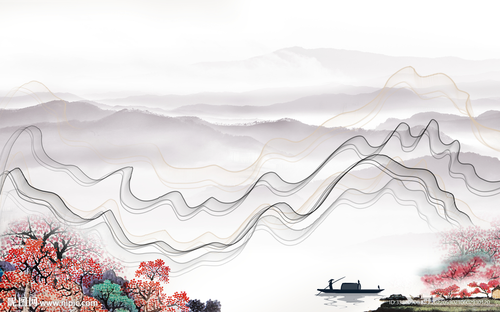 新中式高端背景墙画 Tif分层