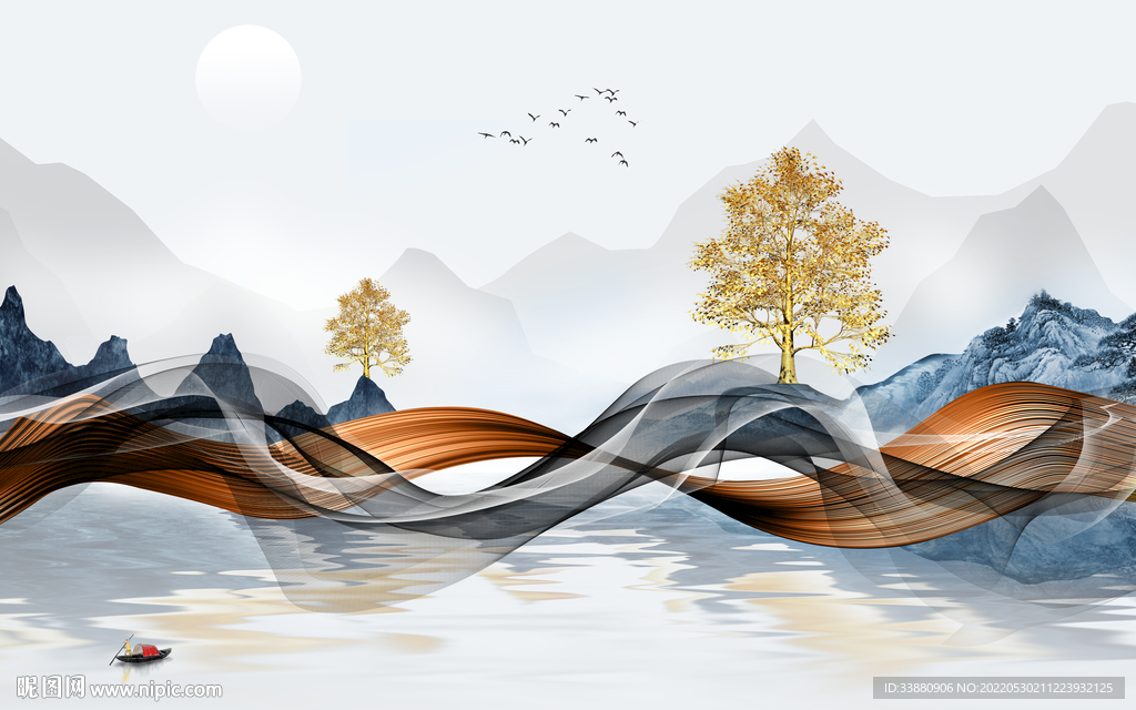 奢华高端背景墙画 Tif分层