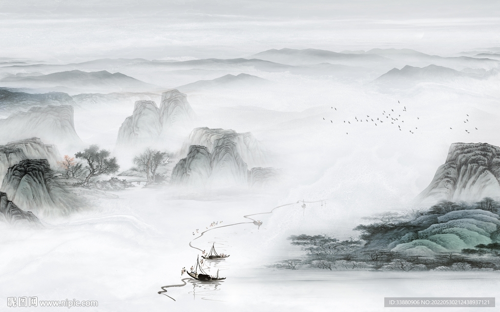 爆款高端简约山水 Tif分层