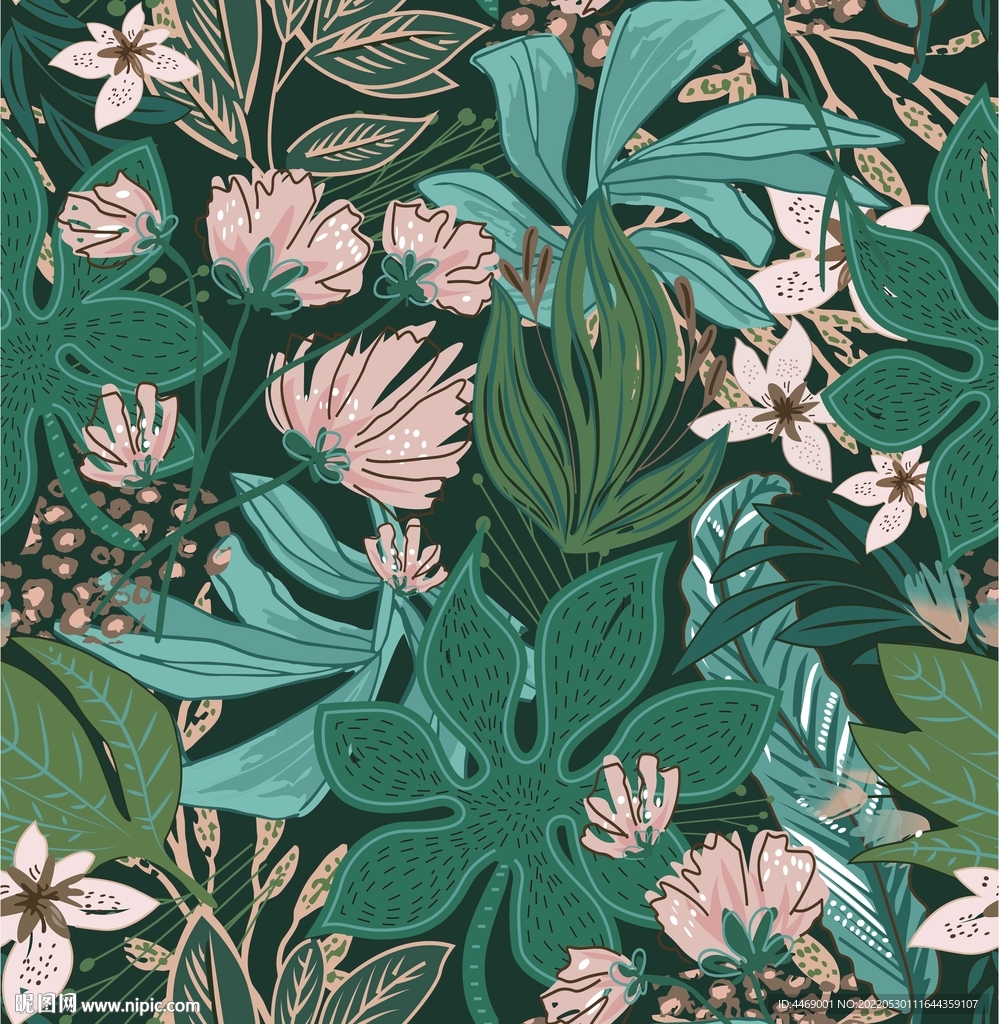 花卉花草花纹背景印花矢量图欧式