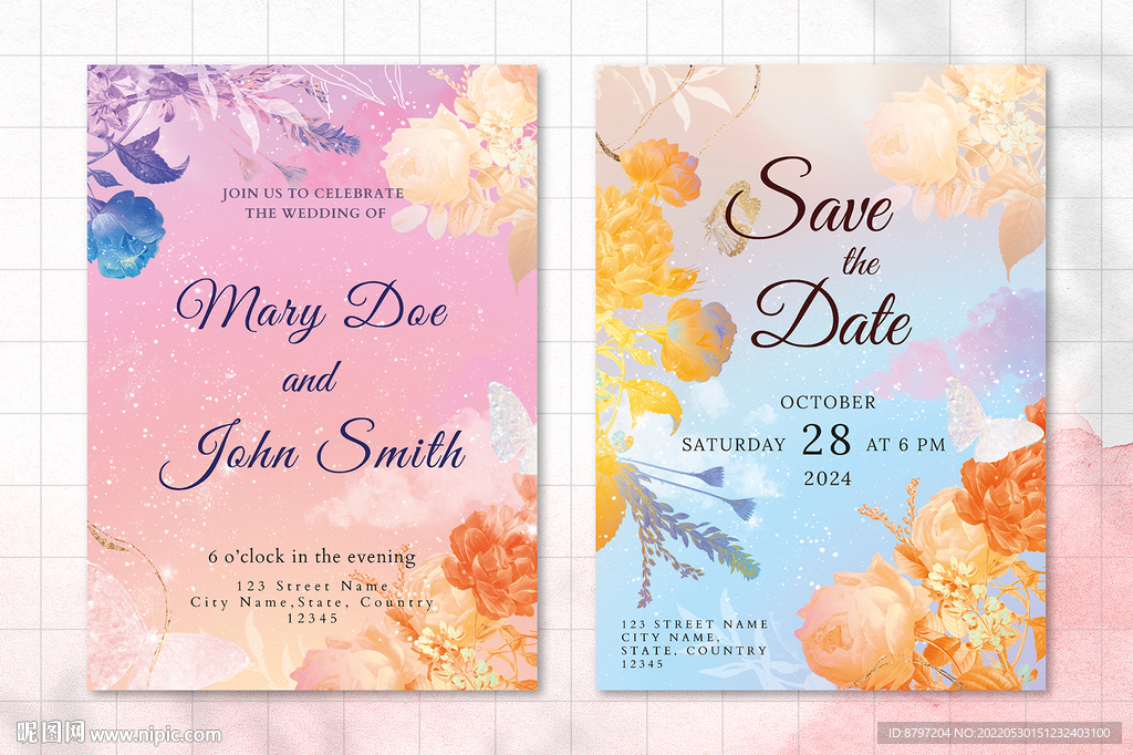 花卉婚礼请柬模板