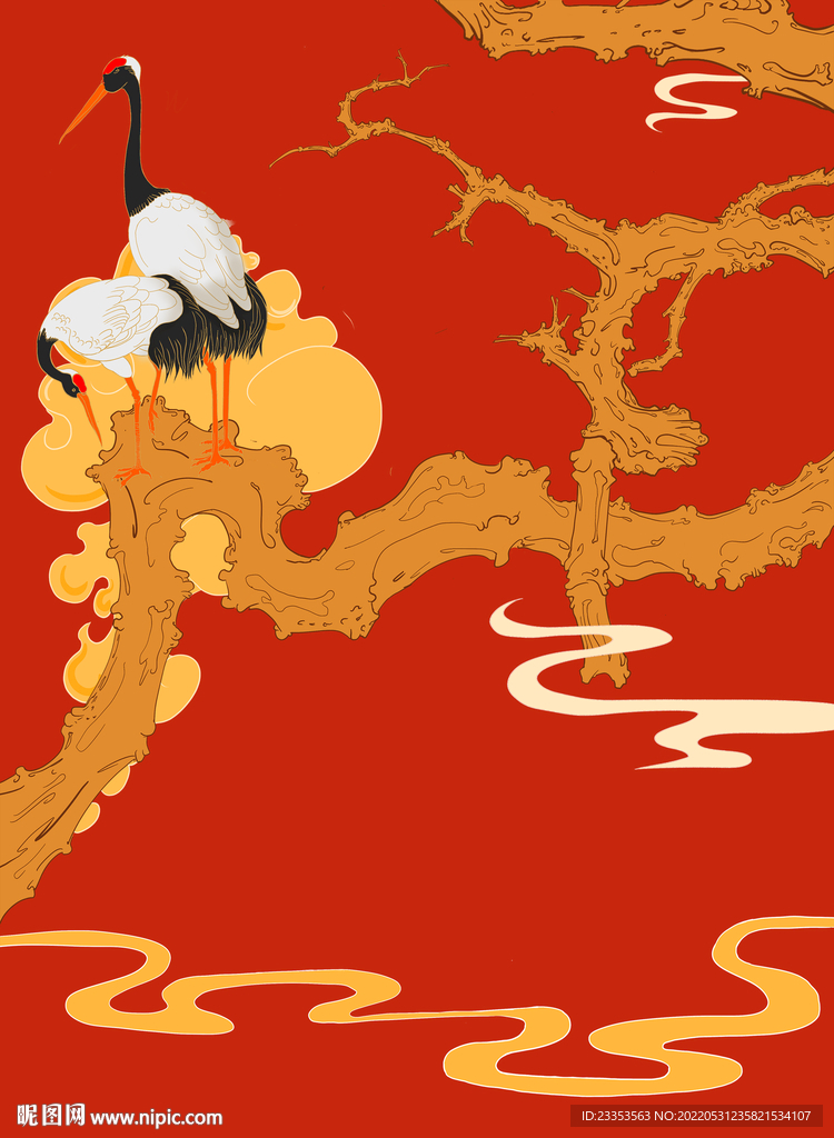 国潮风插画鹤新中式