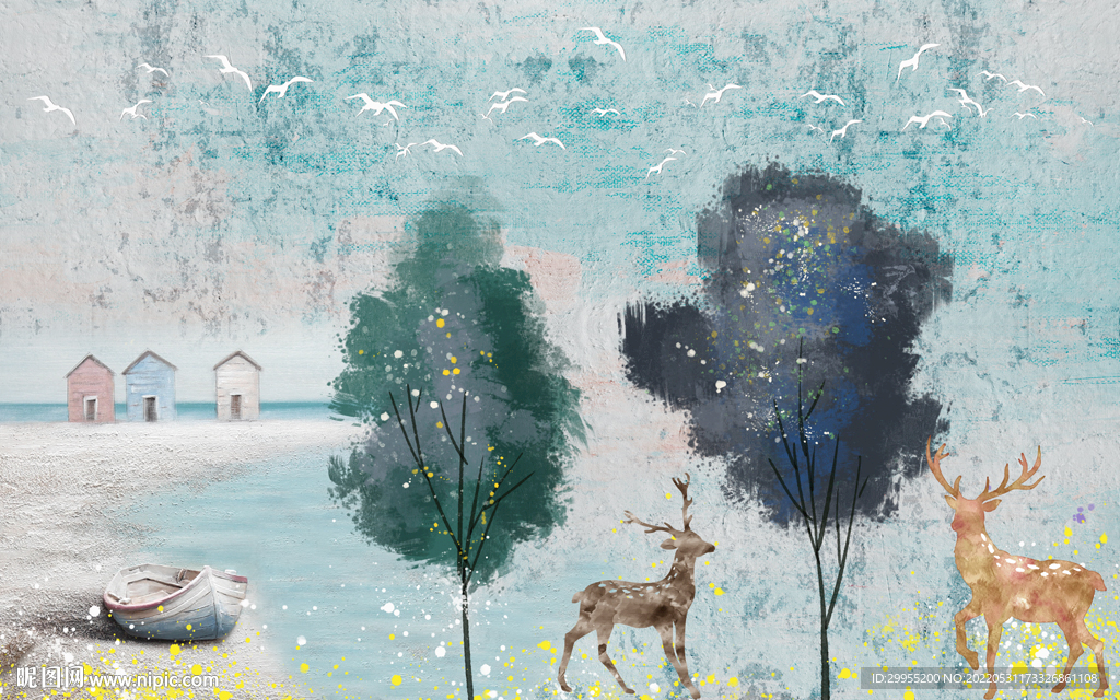 现代油画背景墙