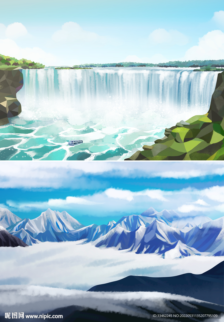 瀑布风景画