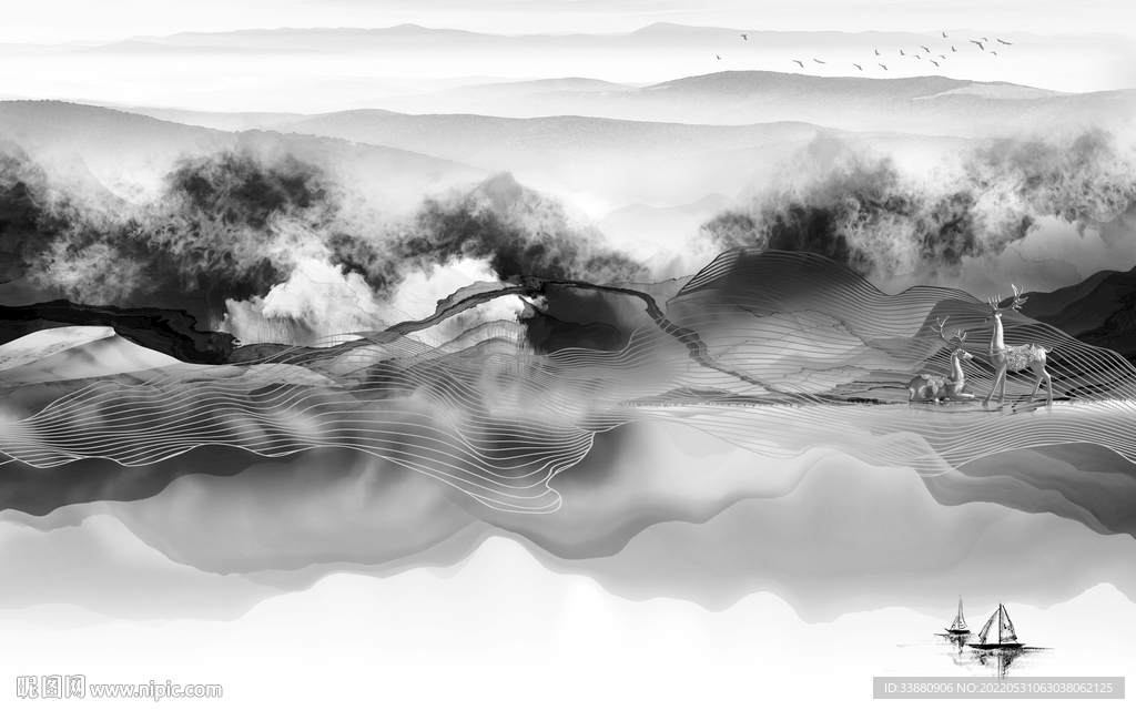 客厅大气高端山水 Tif分层