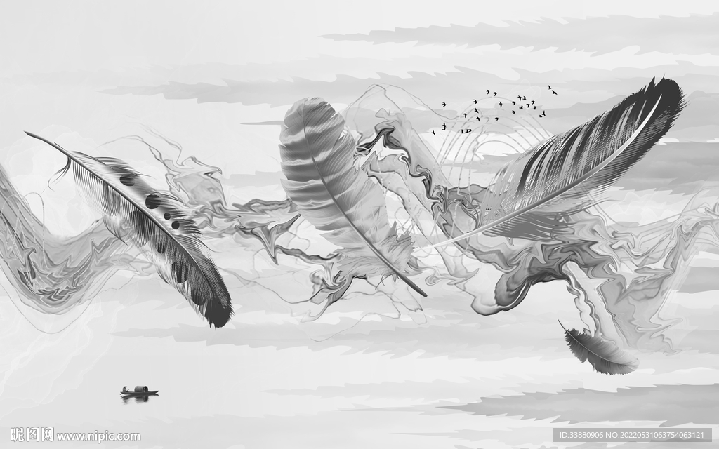 羽毛大气高端山水 Tif分层