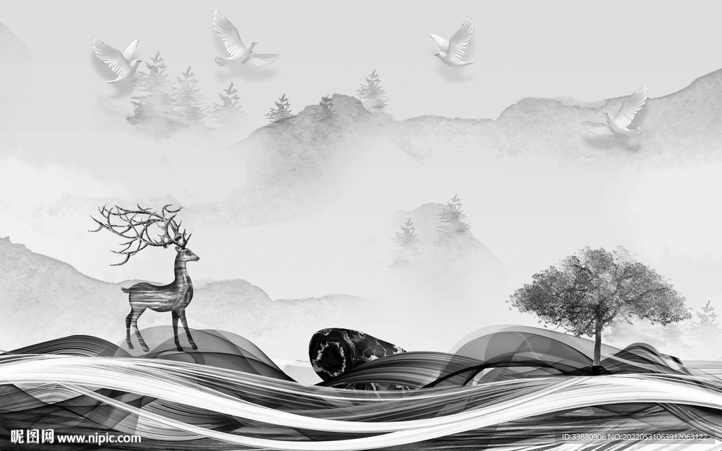 麋鹿大气高端山水 Tif分层