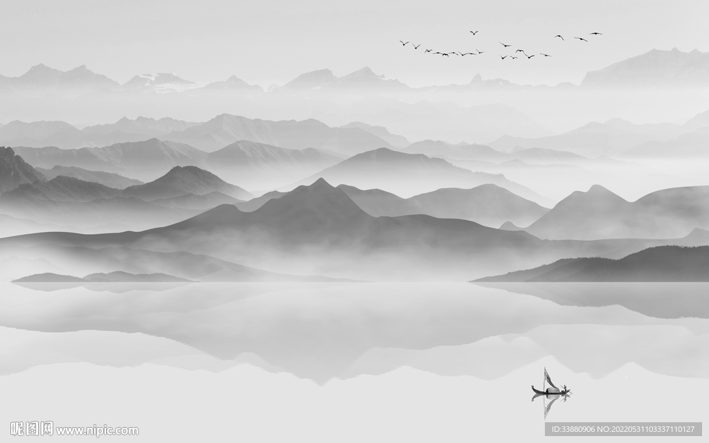 无框画意境大气山水 tiF分层