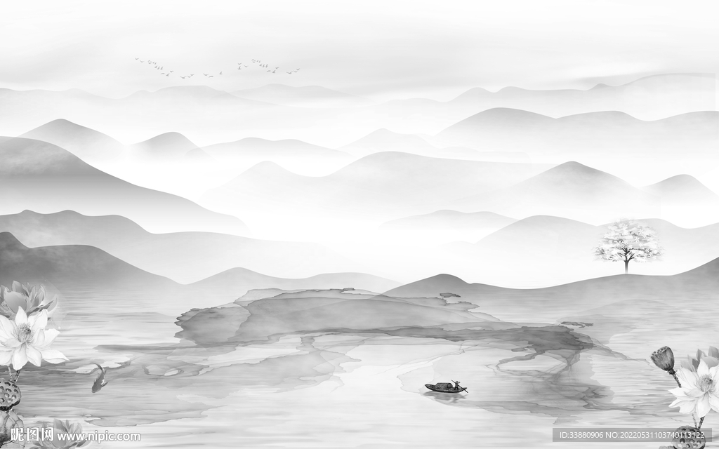 背景墙意境大气山水 tiF分层