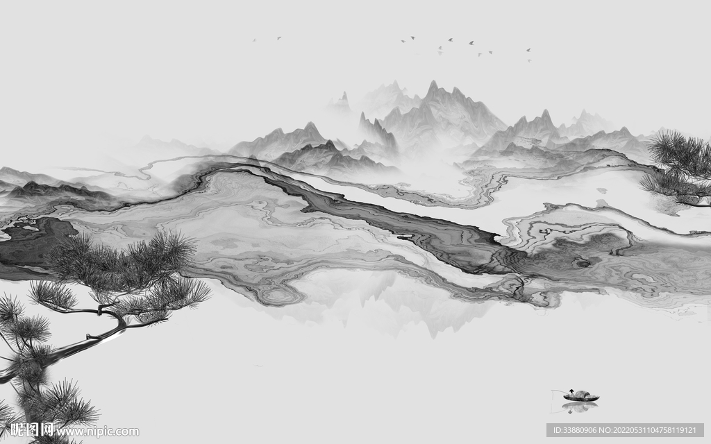 别墅意境大气山水 tiF分层