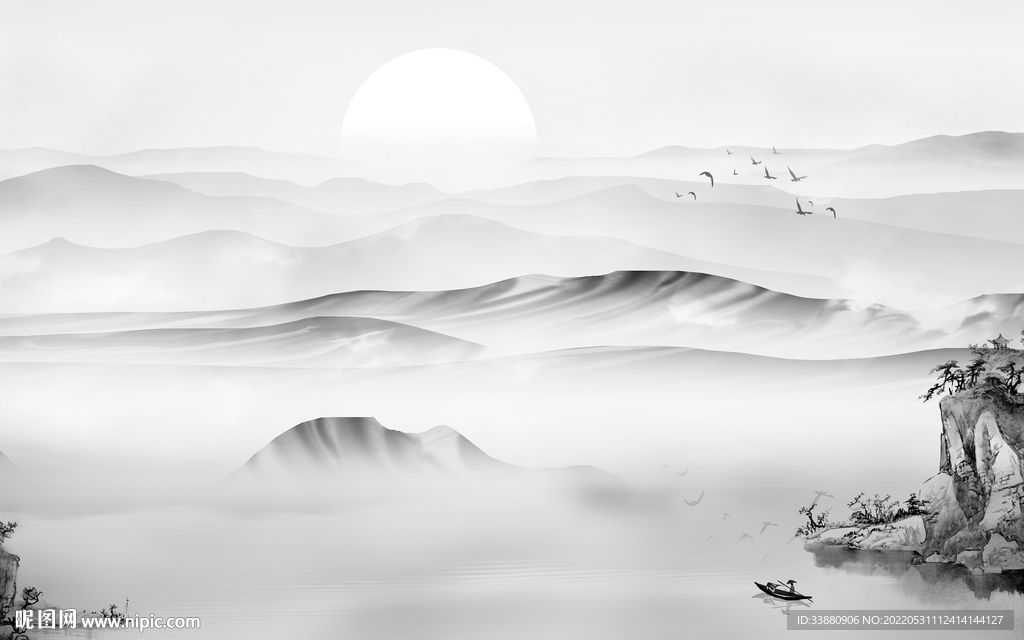 极简大气客厅山水 tiF分层