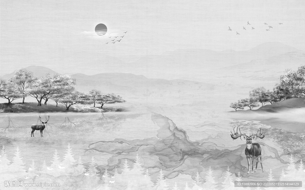 背景墙大气客厅山水 tiF分层