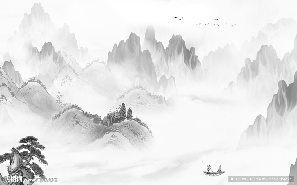 水墨大气客厅山水 tiF分层