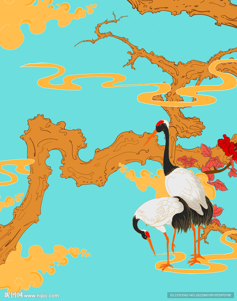 国潮风插画白鹤
