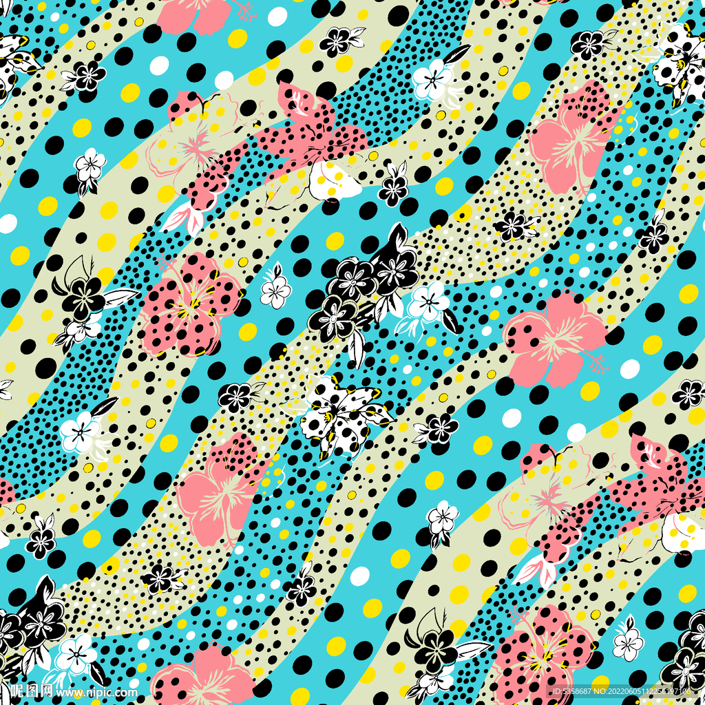 无缝几何线条波点小花