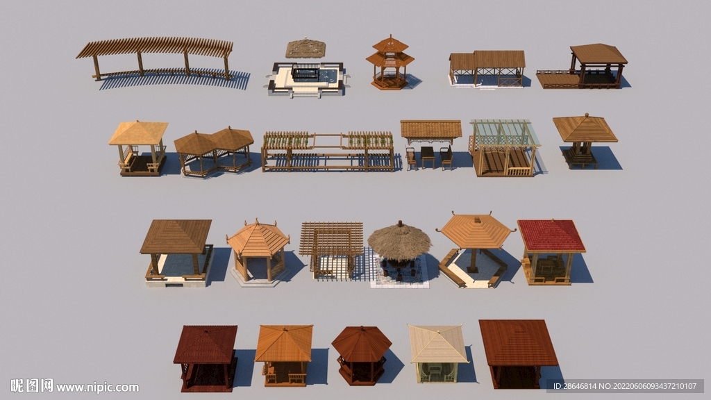 新中式木亭子凉亭SU模型