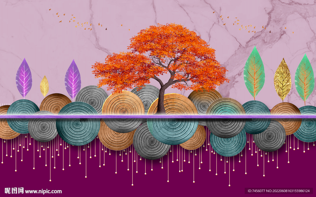 水彩树高清背景墙