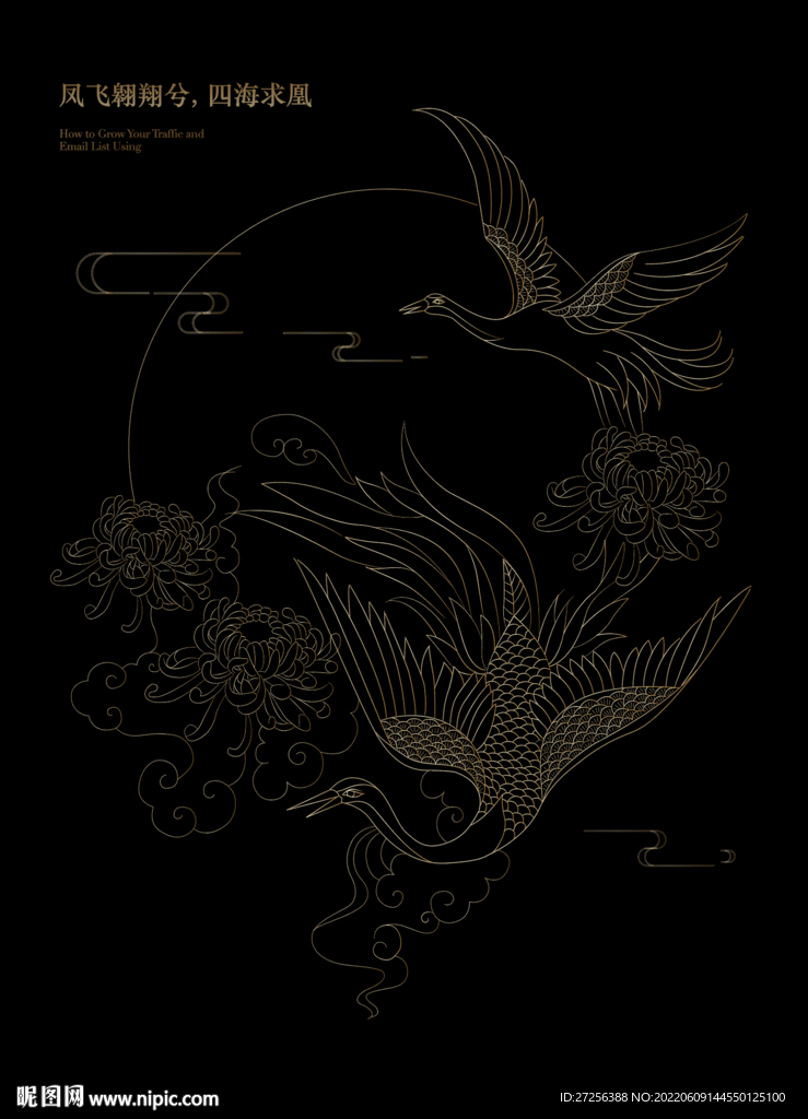 凤凰线稿 手绘插画图片