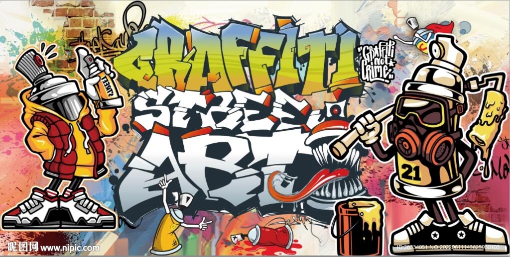 欧美风街头涂鸦餐饮酒吧背景墙