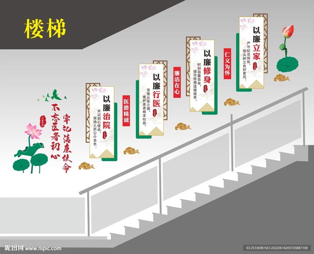 清廉医院楼梯文化墙