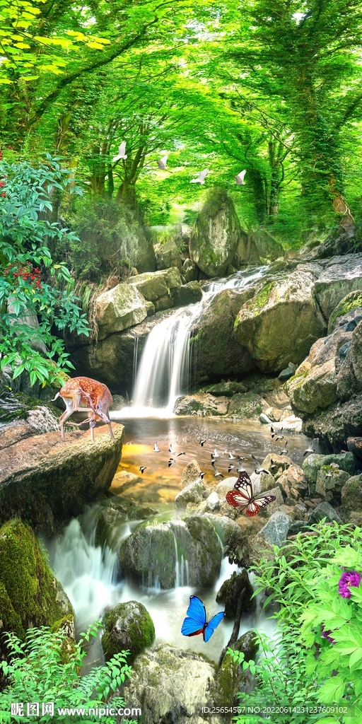 流水生财树林瀑布玄关