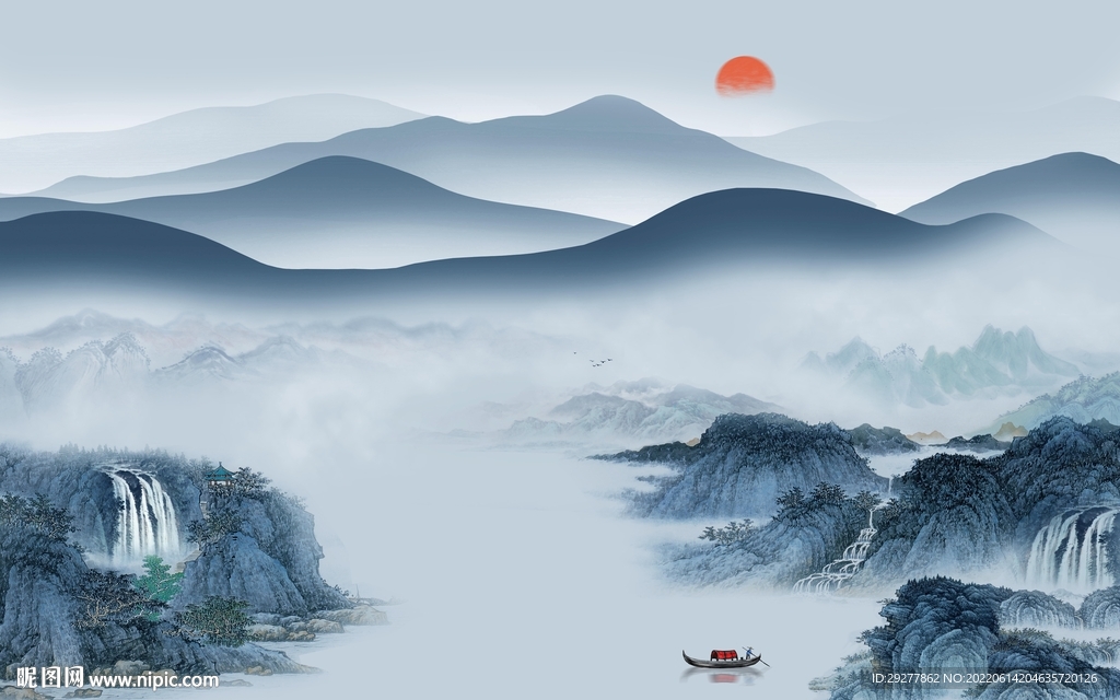 简约中式现代山水 tif分层