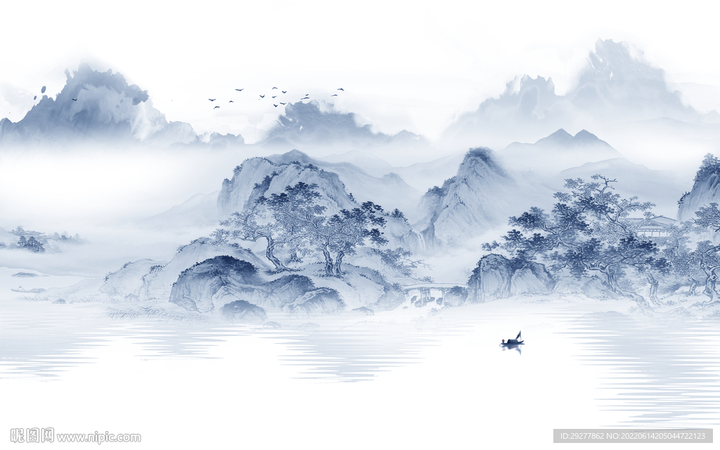 新款中式现代山水 tif分层