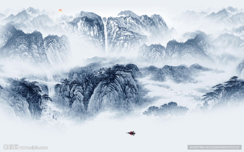 最新中式现代山水 tif分层