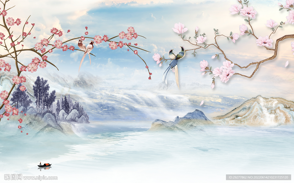 高清 中式现代山水 tif分层