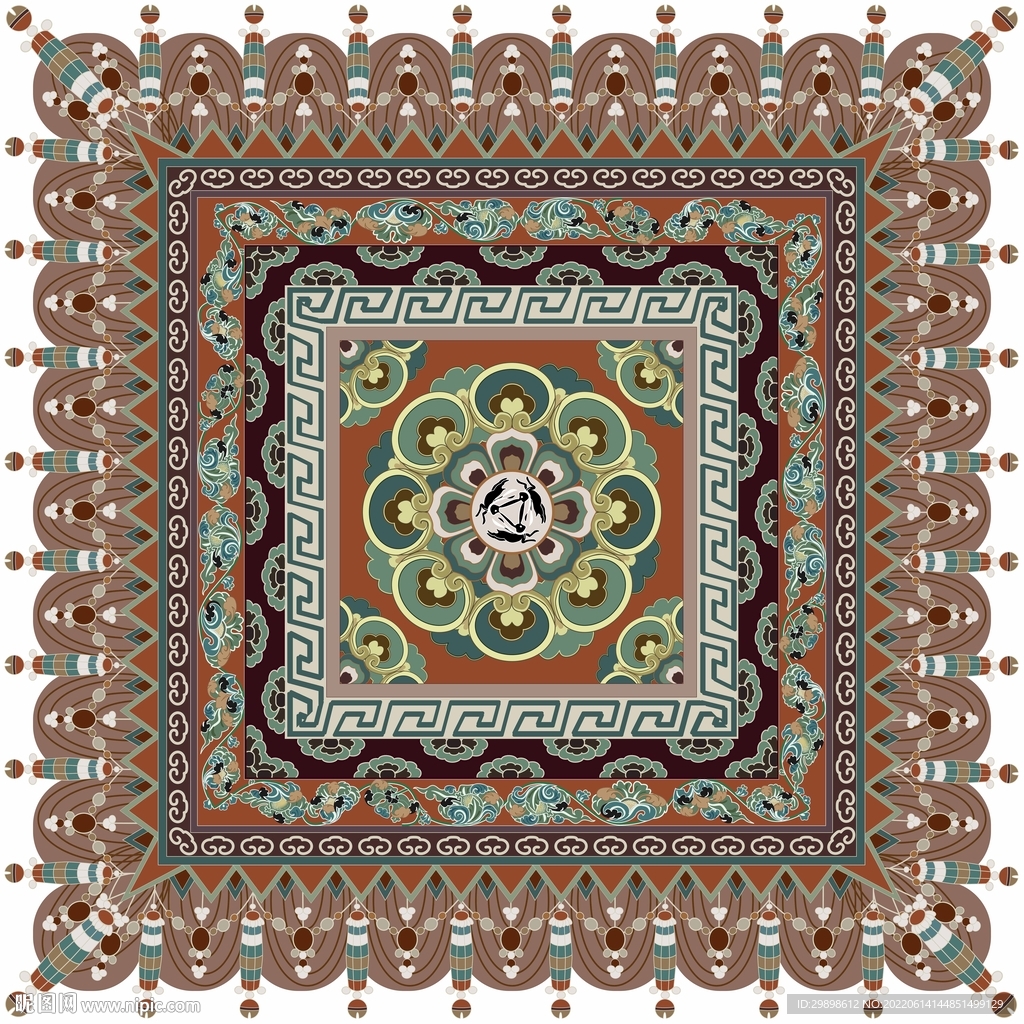 敦煌莫高窟壁画三兔团花纹藻井