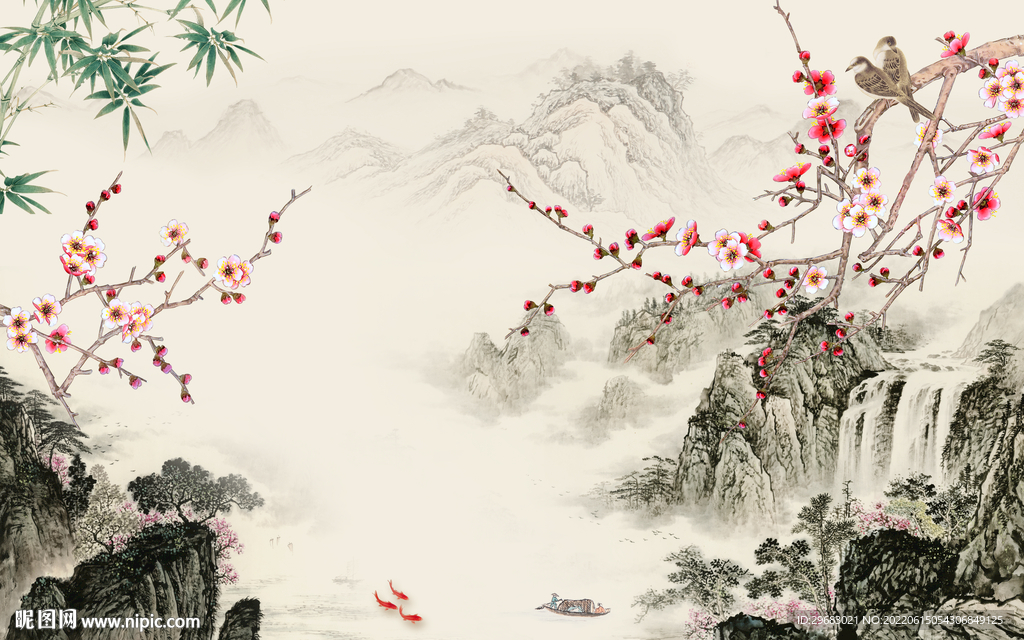 客厅山水中式背景 TIf分层