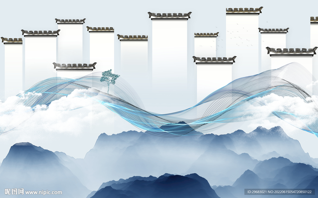 新款山水中式背景 TIf分层