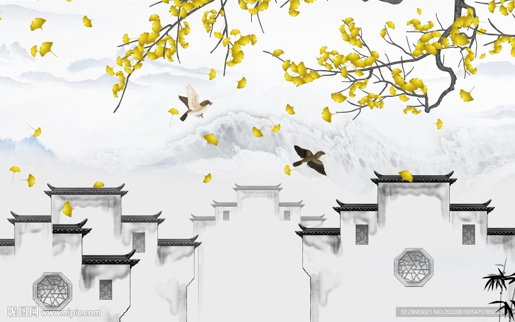 徽派 山水中式背景 TIf分层