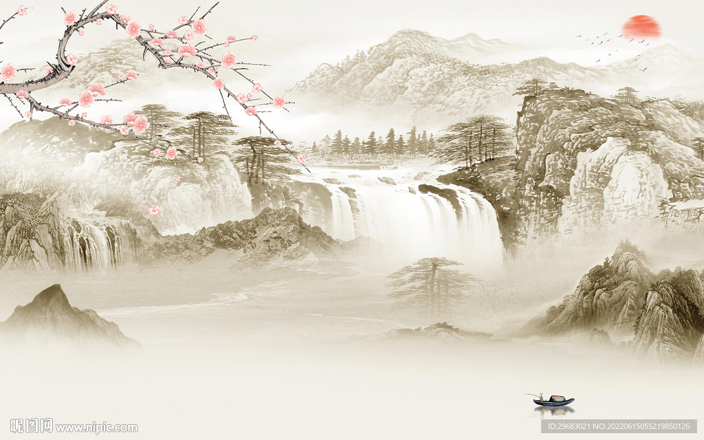 高清山水中式背景 TIf分层