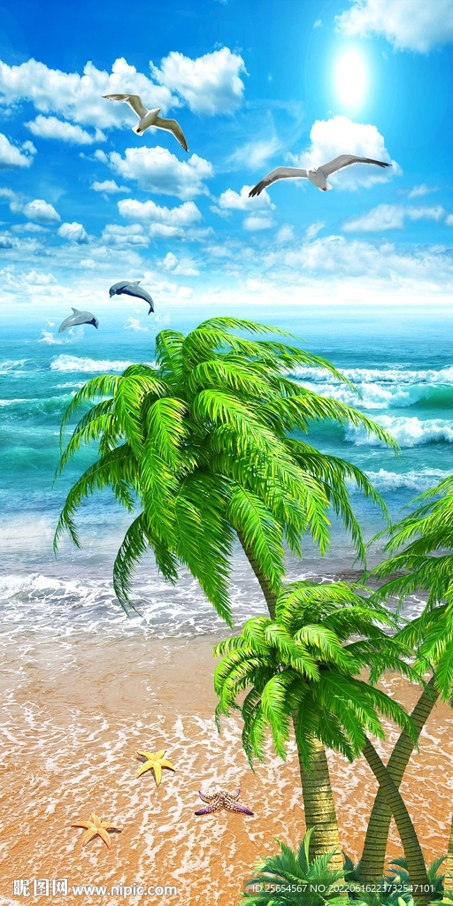 清新海景椰树玄关