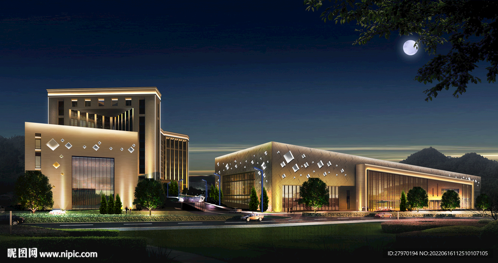 商业建筑夜景灯光亮化效果图