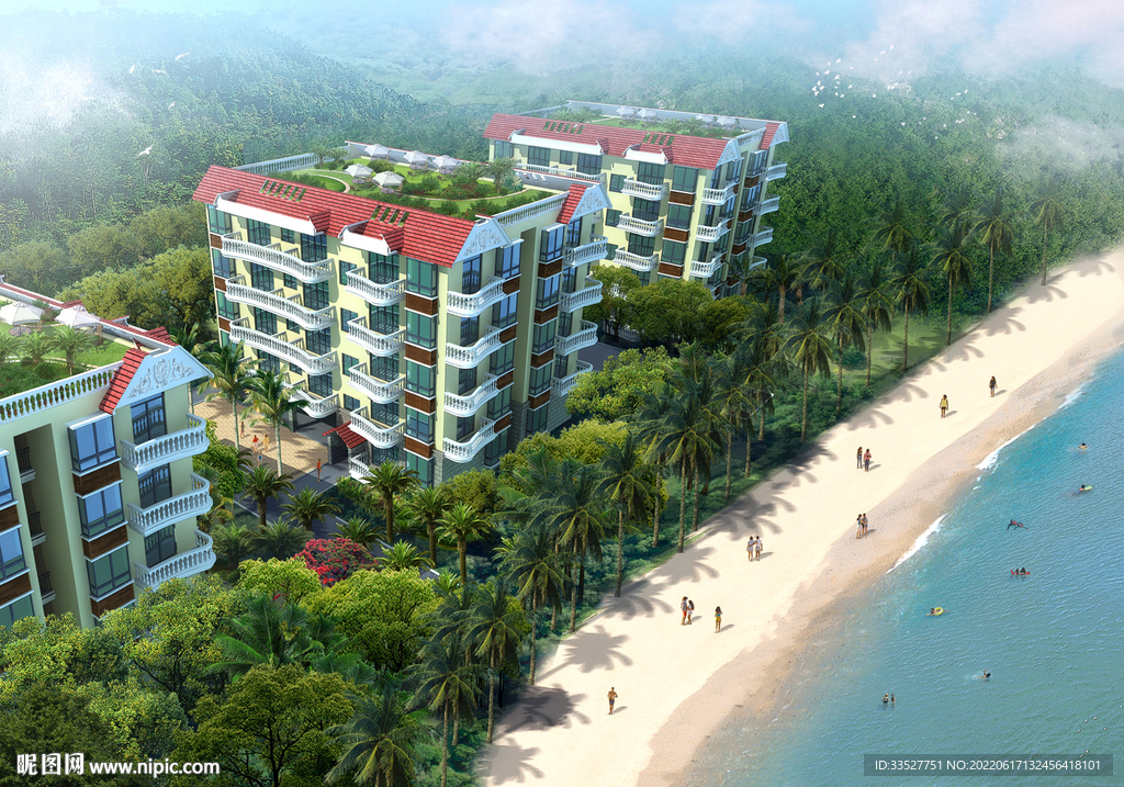 海景多层住宅公寓鸟瞰图