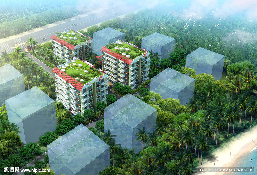 海景多层住宅公寓鸟瞰图
