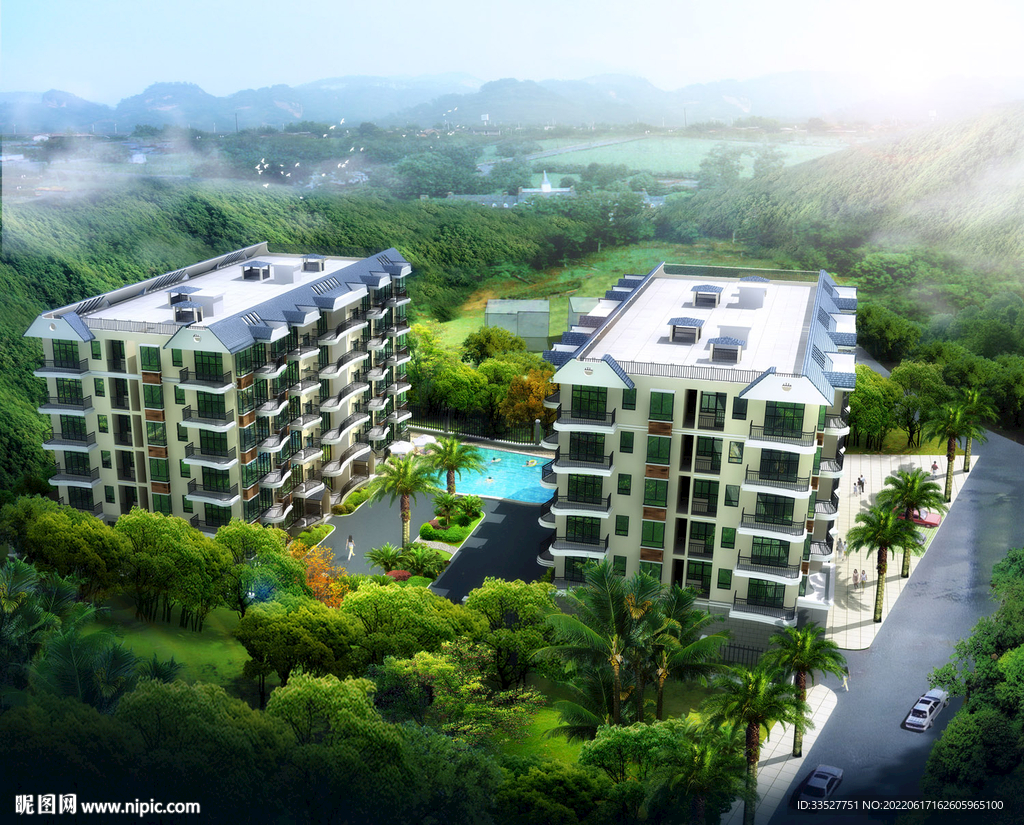 多层住宅公寓鸟瞰图