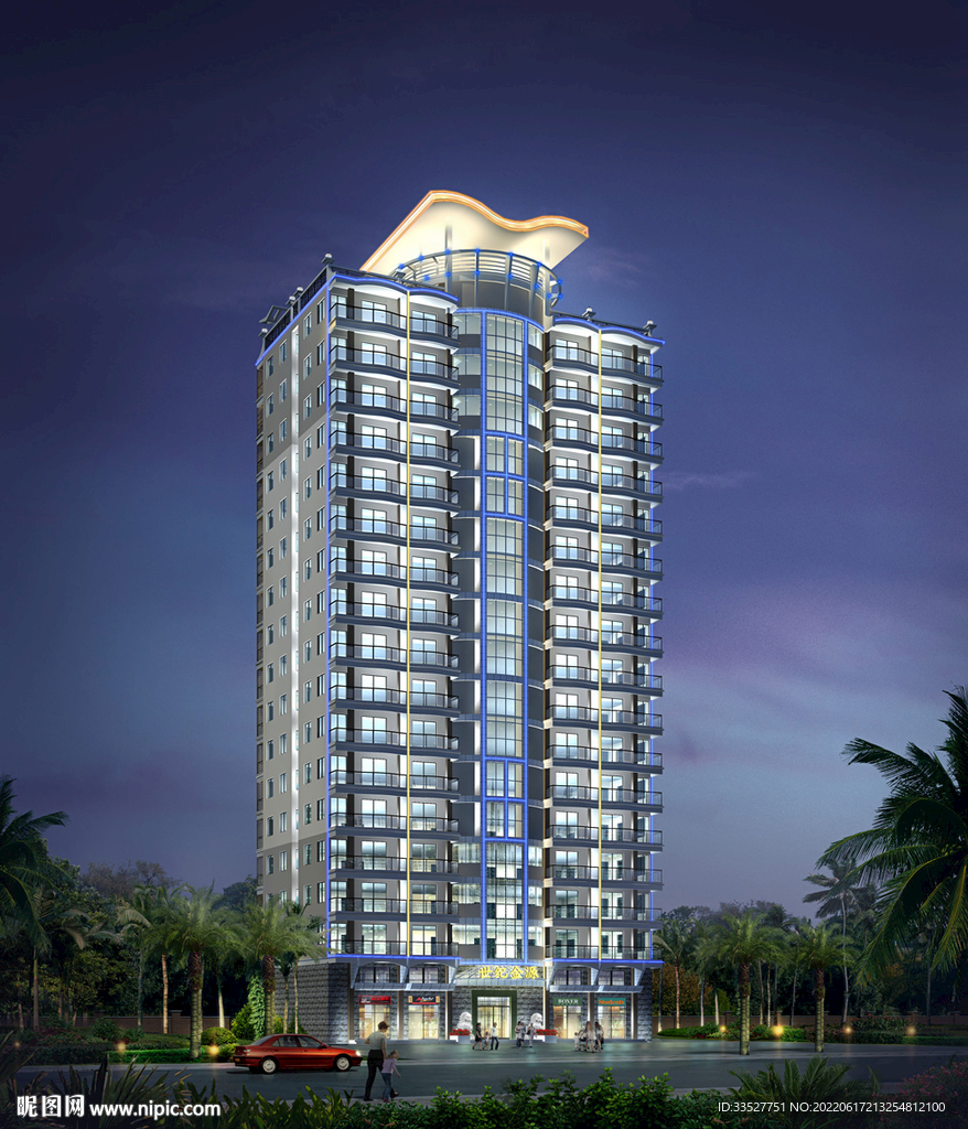 高层住宅公寓夜景效果图