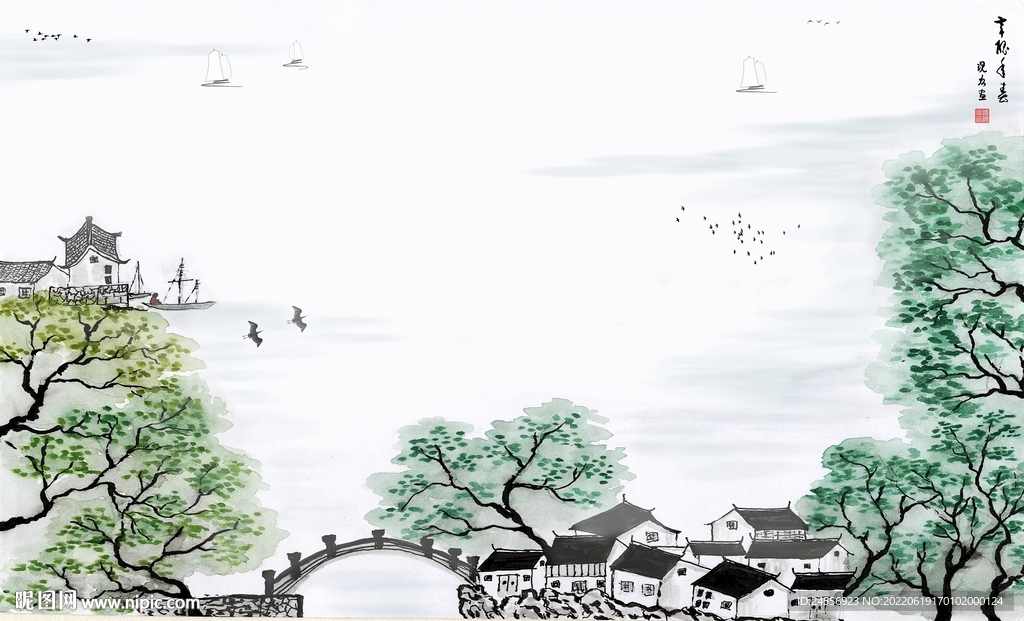 意境水墨山水画