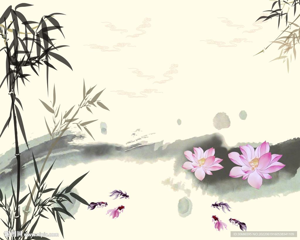 清净莲竹带路径背景墙