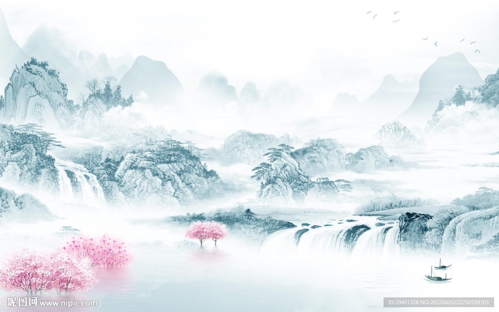 最新中式意境山水 Tif分层