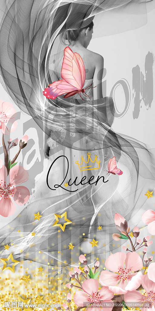 时尚女王蝴蝶星星装饰画玄关