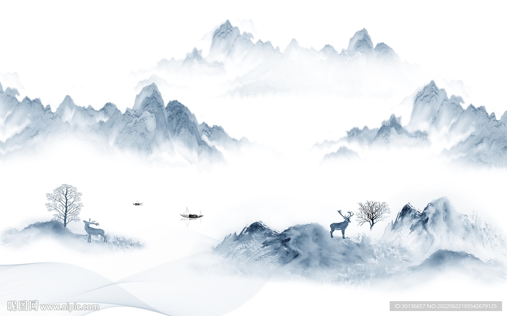 客厅中式山水背景 Tif分层