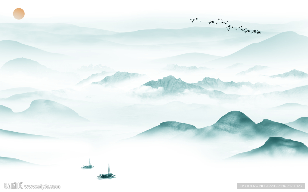 人气中式山水背景 Tif分层