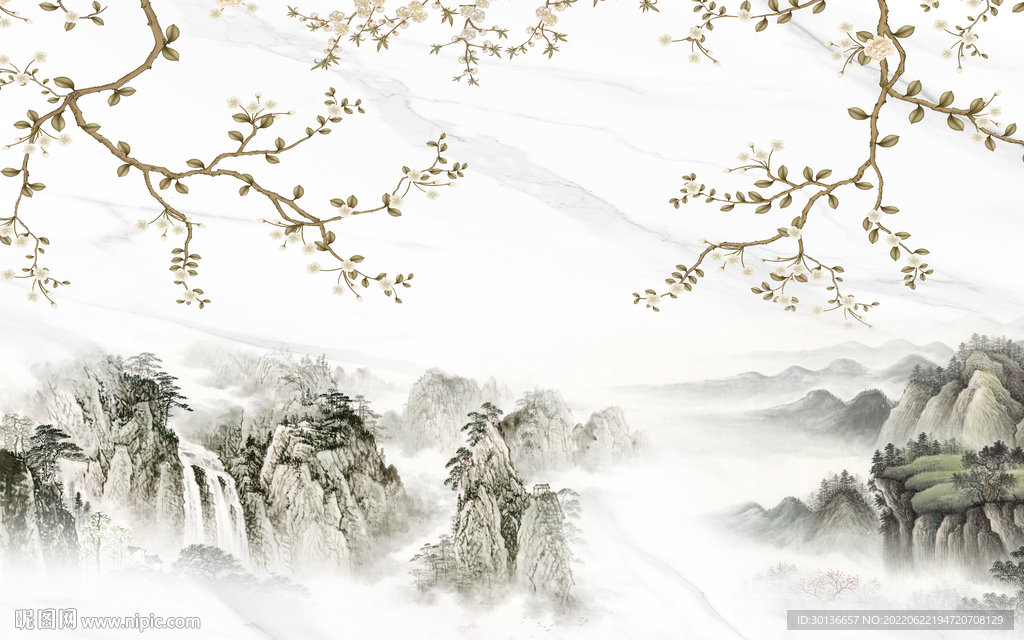 高档中式山水背景 Tif分层