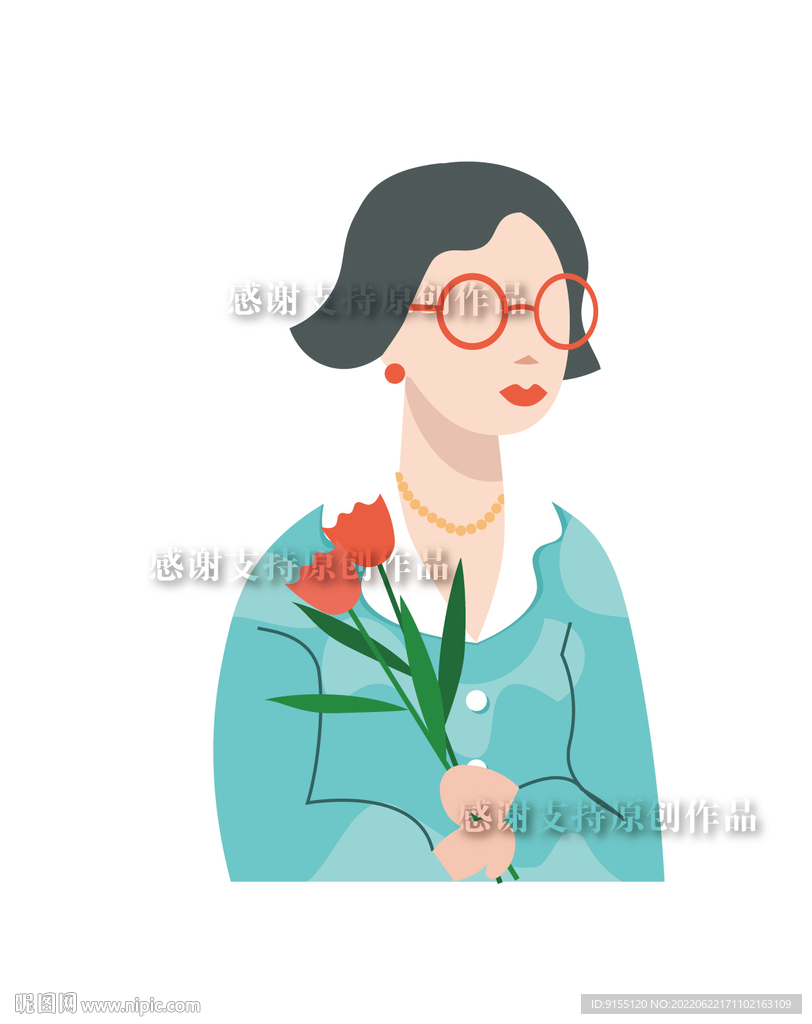 手持花朵的女人